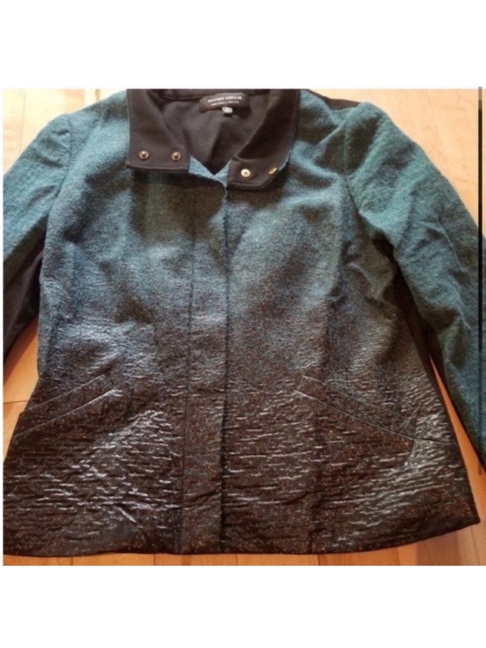 Hilton Hollis Jacket zip up ombre black teal wool blend size twelve - Picture 3 of 9